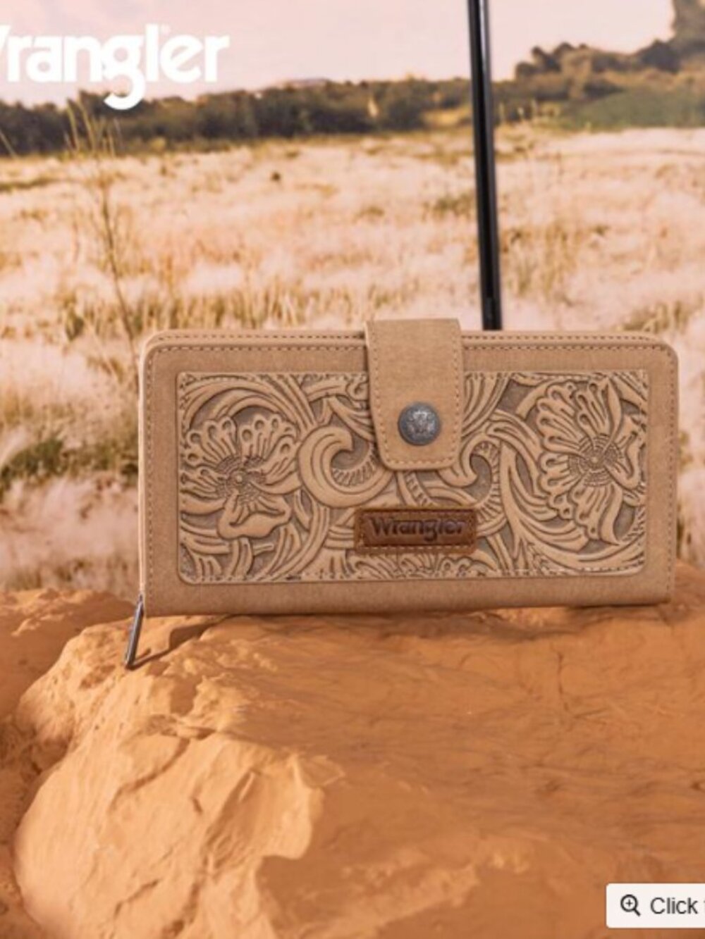 Wrangler Floral Tooled RFID Wristlet-Tan NWT